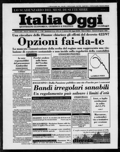 Italia oggi : quotidiano di economia finanza e politica